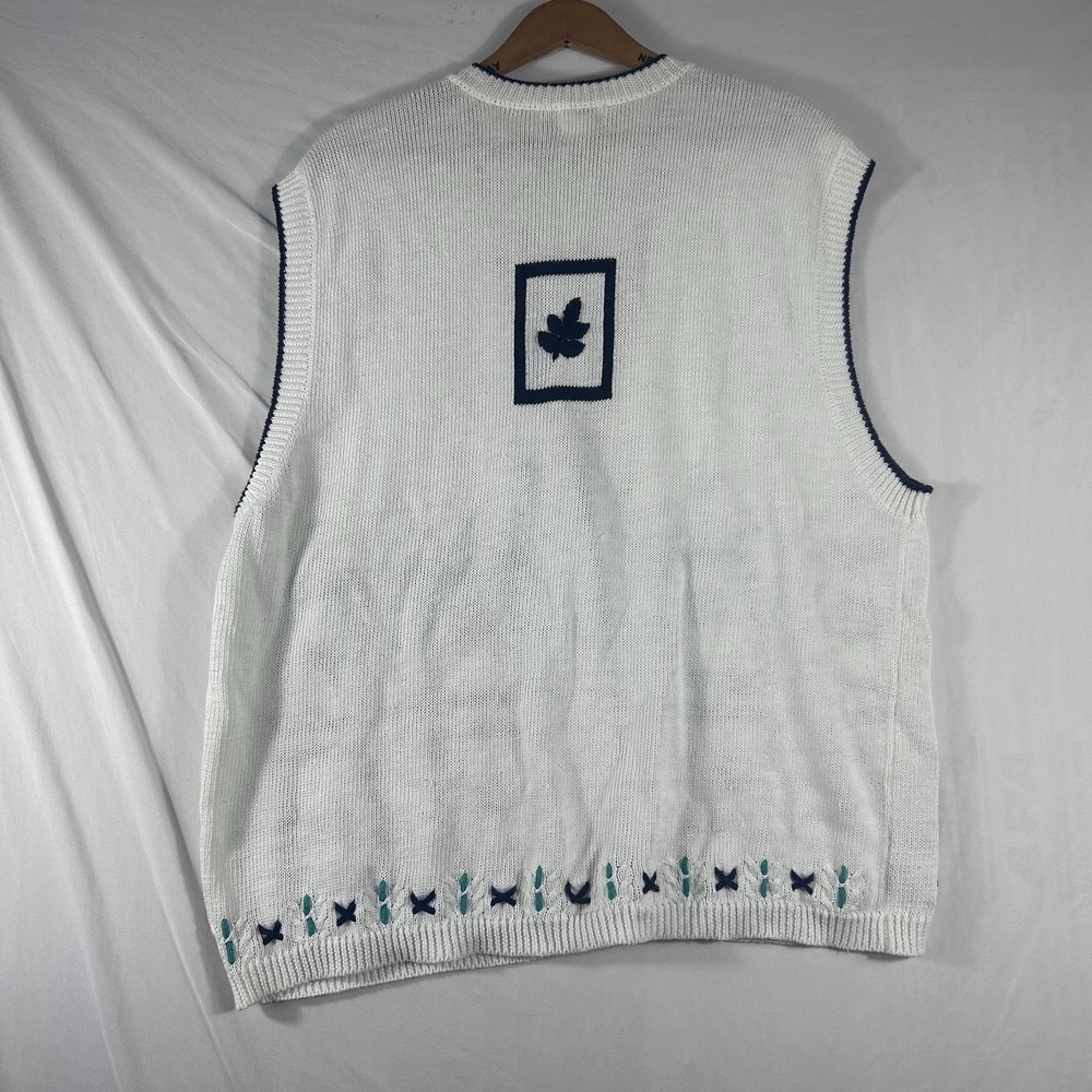 Vintage Knit Sweater Vest Size L Grandmacore White Button Up Cottagecore Teacher - Picture 2 of 8